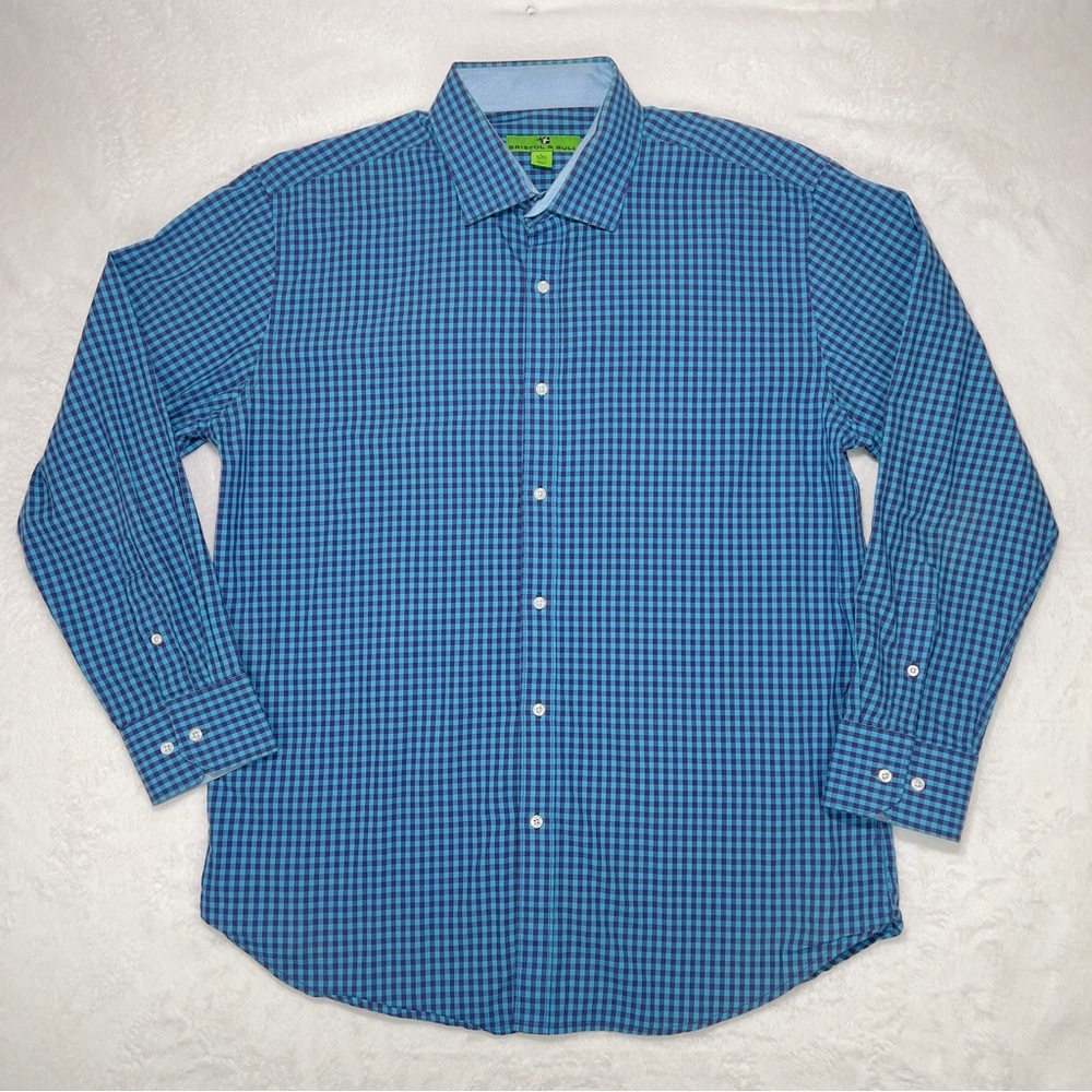 Bristol And Bull Dress Shirt Checkered Blue 16-16.5” Neck 32-33” Arm